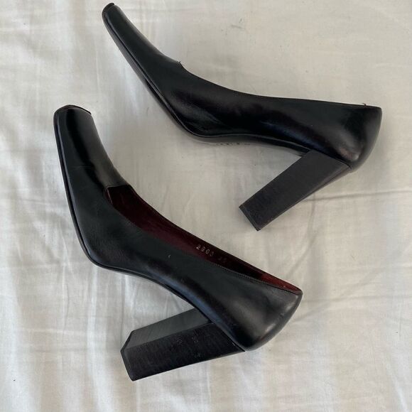 LERRE Black Leather Square Toe Block Heels 35.5 - Picture 6 of 13